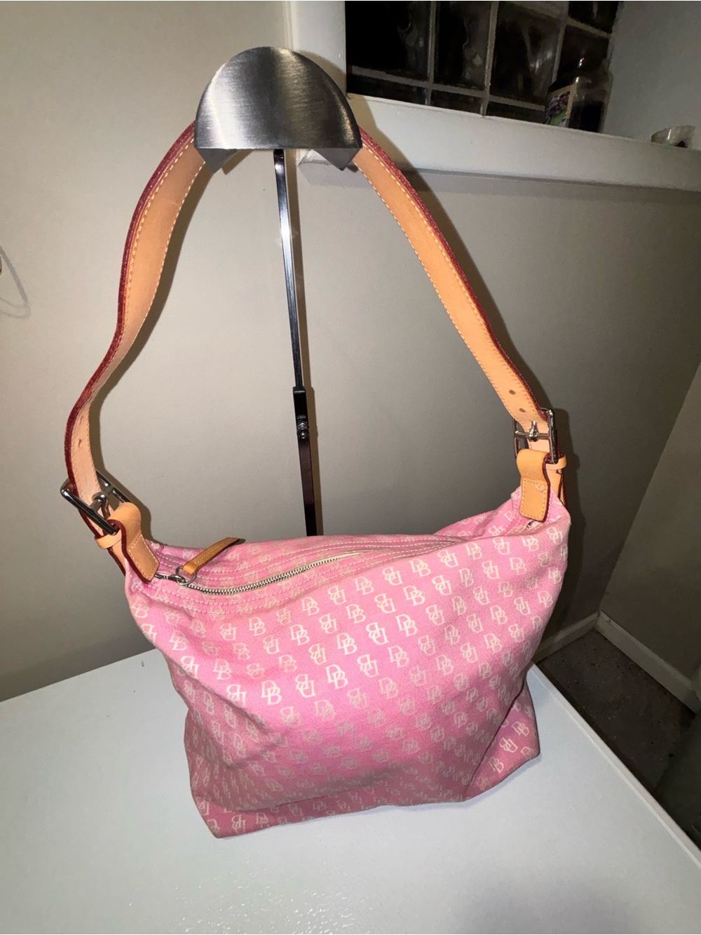 Dooney & Bourke Pink Canvas & Silver Hardware Monogram Shoulder Bag, Preowned
